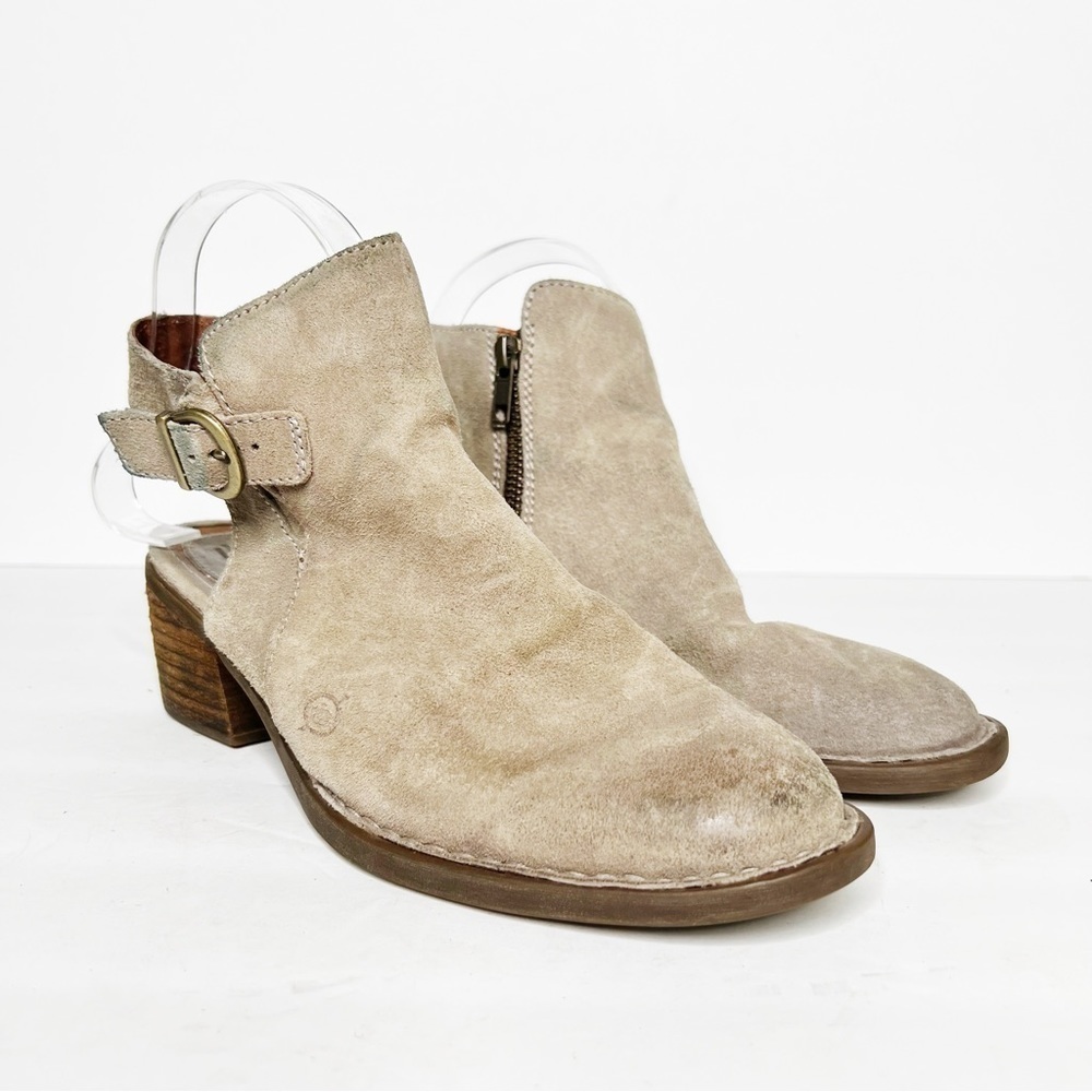 Born Margrit Ankle Slingback Tan Suede Booties Size 7.5 Women’s - Picture 2 of 5